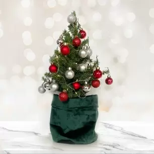 Tiny Christmas Tree with 28 Christmas Red & Silver Baubles