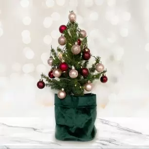 Mini Christmas tree with 28 Rose Gold and Dark Red baubles