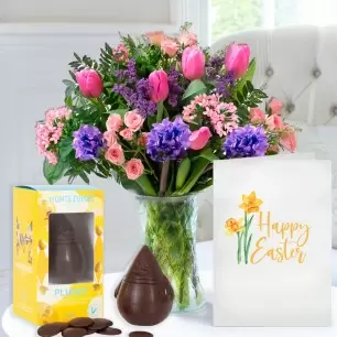Spring Blossom, Easter Dark Chocolate Chick & Buttons (100g) & Happy Easter Card