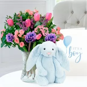 Spring Blossom, Jellycat Blue Bunny & Card