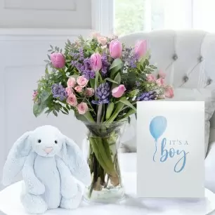 Spring Blossom, Jellycat Blue Bunny & Card