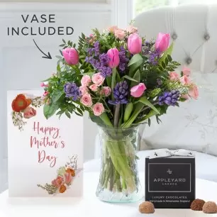 Spring Blossom, Vase, 12 Truffles & Happy Mother's Day Card