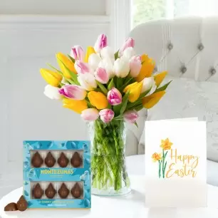 Springtime tulips, Milk Chocolate Chicks and Easter Card