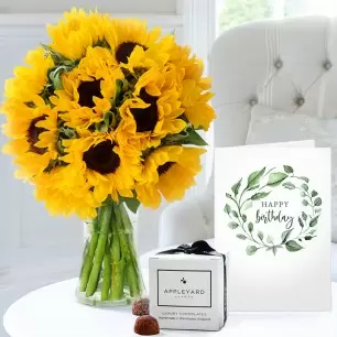 Summer Sunflowers, 6 Mixed Truffles & Birthday Card