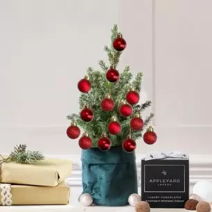 Little Christmas Tree with 14 Christmas Red baubles & 12 Mixed Truffles