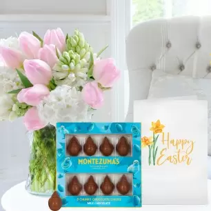 Tulips & Hyacinths, Easter Milk Chocolate Chicks (90g) & Happy Easter Card
