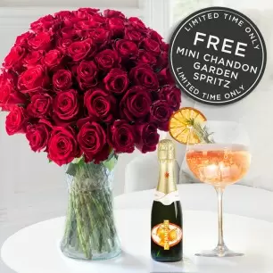 50 Luxury Red Roses & Free Mini Chandon Spritz