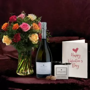 Valentines Mixed Rose, Prosecco, 6 Mixed Truffles & Card
