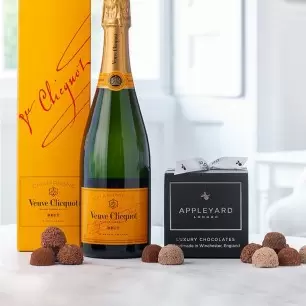 Veuve Clicquot Yellow Label Brut Champagne  and 12 handmade Chocolate Truffles
