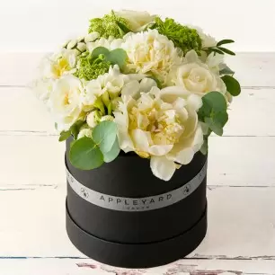 White Peony Garden Rose Hatbox