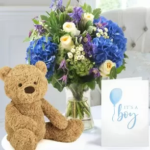 Wild English Garden, Jellycat® Bumbly Bear (38cm) & Baby Boy Card