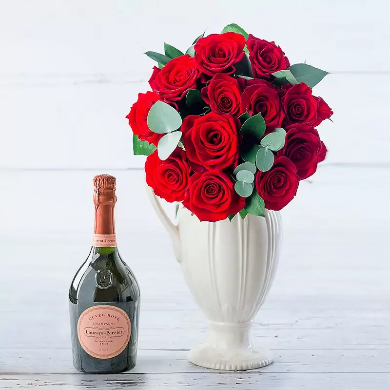 12 Opulent Red Roses & Laurent Perrier Rosé