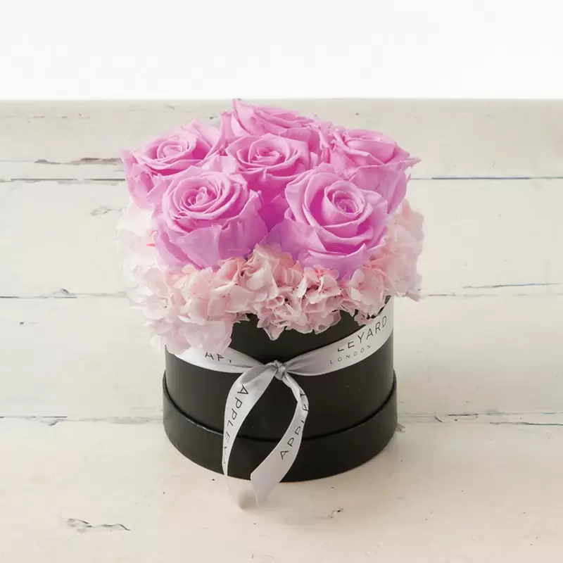 Lilac Rose & Pink Hydrangea Hatbox (Lasts Up To A Year)