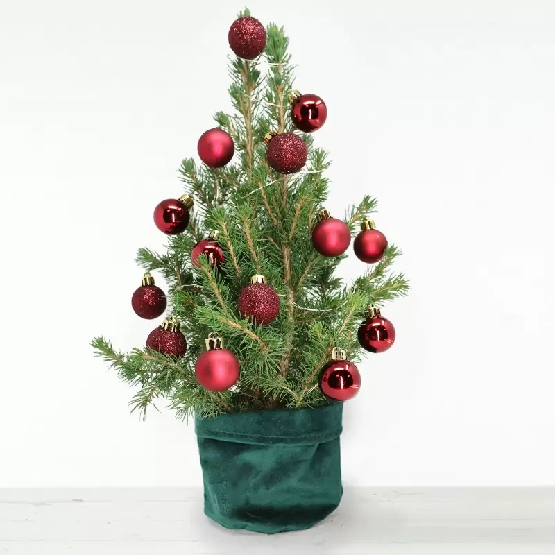 Medium Christmas Tree with 14 Dark Red Baubles