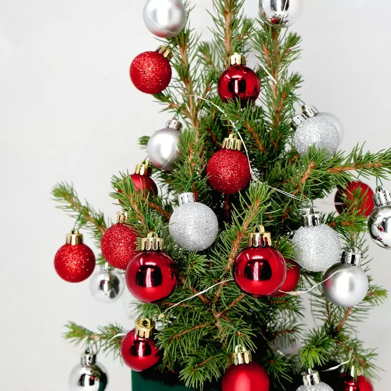 Little Christmas Tree with 28 Christmas Red & Silver Baubles