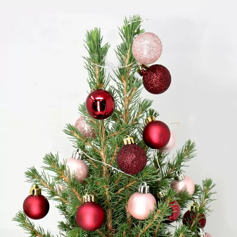 Little Christmas Tree with 28 Dark Red & Rose Gold Baubles
