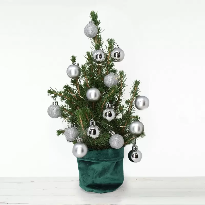 Little Christmas Tree with 14 Silver Baubles