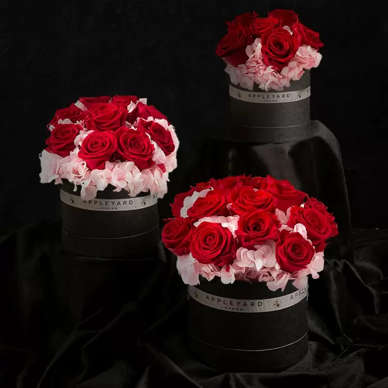 Red Rose & Pink Hydrangea Hatbox (Lasts Up To A Year)