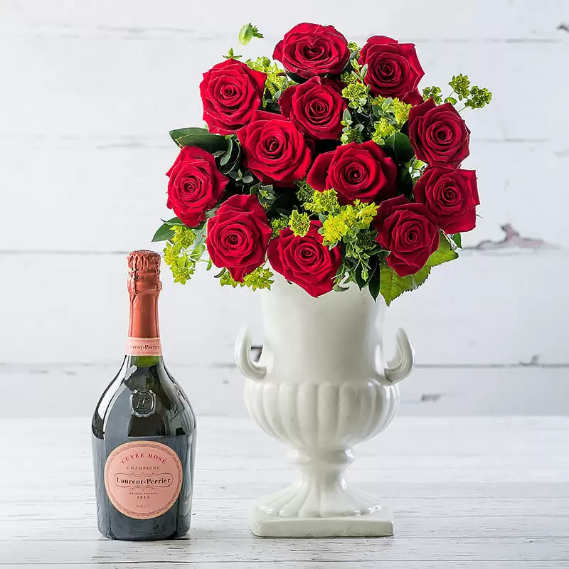 12 Opulent Red Roses & Laurent Perrier Rosé