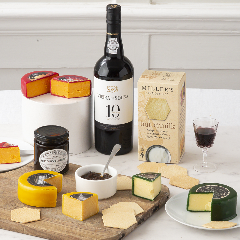 Deluxe Cheese & Vintage Port - Hamper - Red - Next Day Hamper Gift Delivery UK - Appleyard London