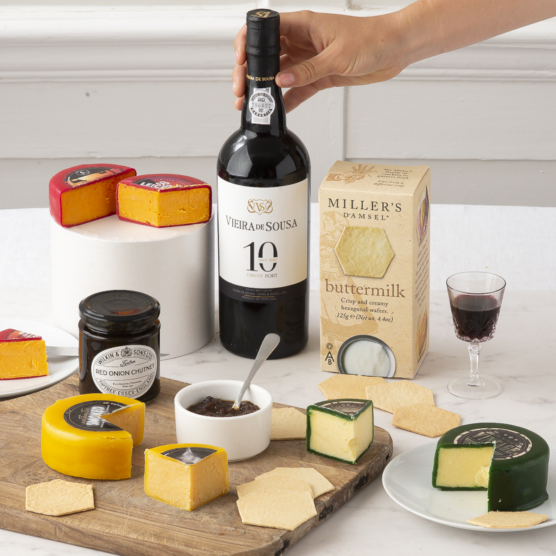 Deluxe Cheese & Vintage Port Hamper - red - Next Day Hamper Gift Delivery UK - Appleyard London