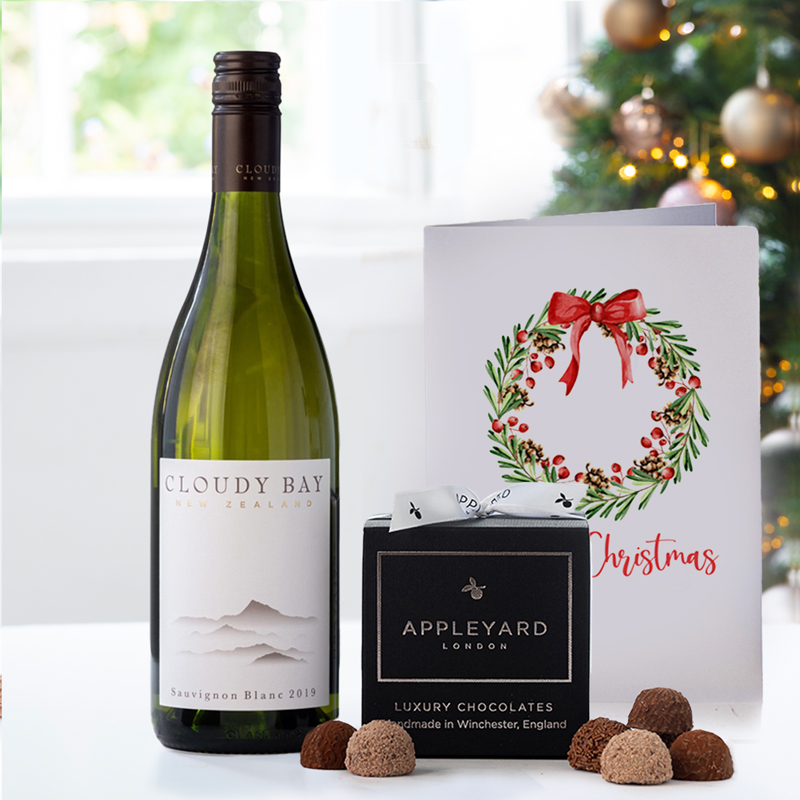 Cloudy Bay Sauvignon Blanc, Chocolate Truffles & Christmas Card | Christmas Gifts | UK Next Day Delivery | Appleyard London