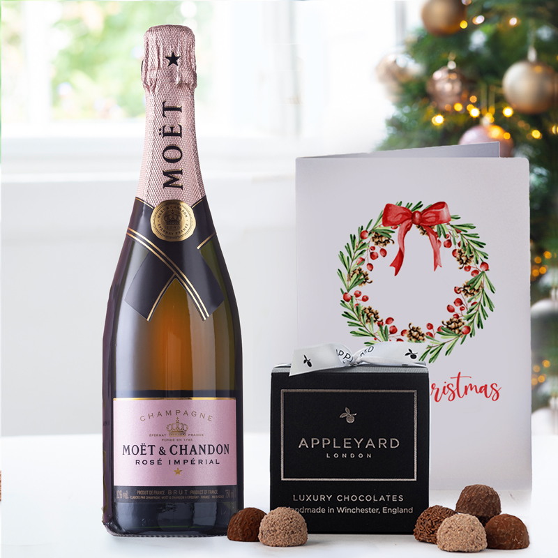 Moët & Chandon Rosé Champagne, Chocolate Truffles & Christmas Card | Christmas Gifts | UK Next Day Delivery | Appleyard London