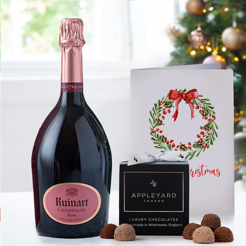 Ruinart Rosé Brut, Chocolate Truffles & Christmas Card | Christmas Gifts | UK Next Day Delivery | Appleyard London