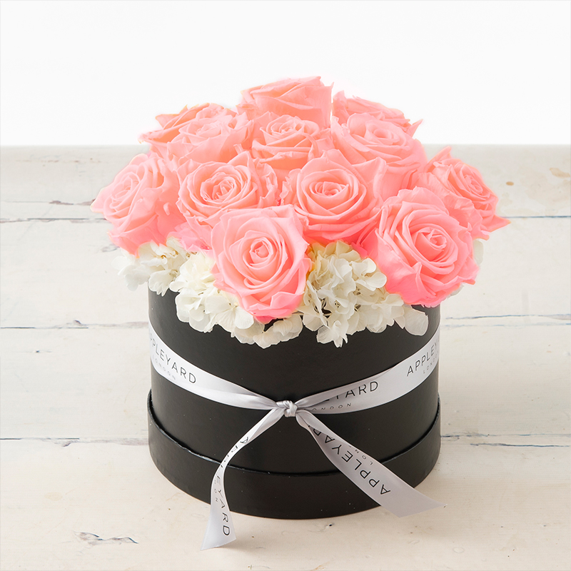 Pink Rose & White Hydrangea Hatbox (Lasts Up To A Year)