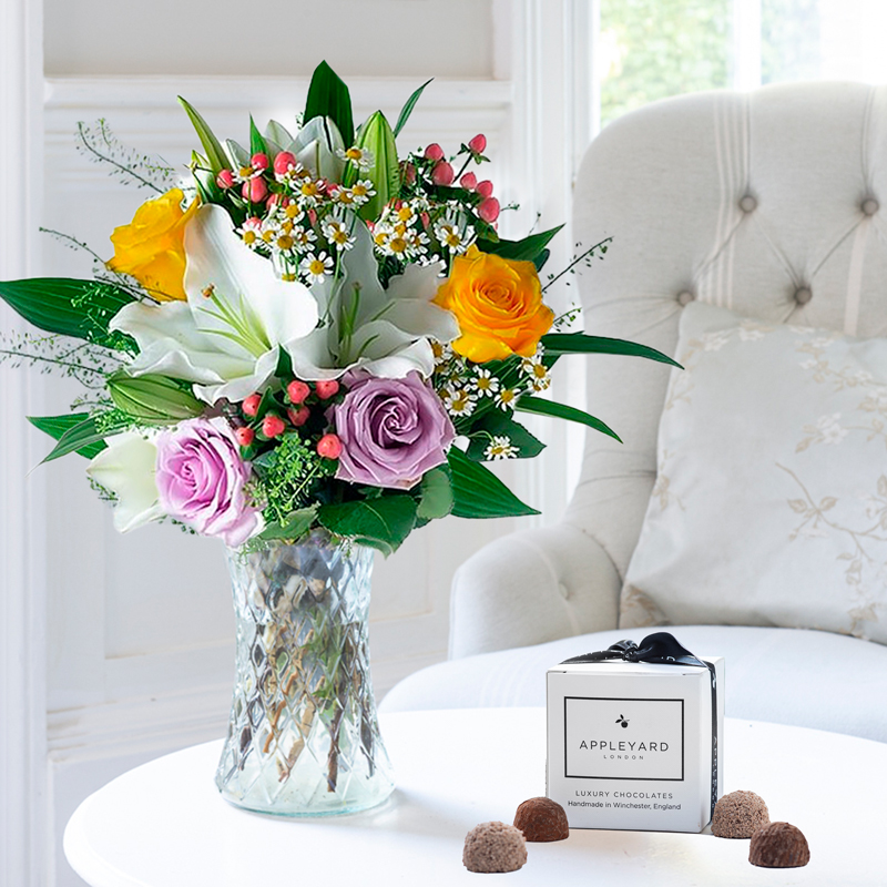 Glaze With 6 Chocolate Truffles | Yellow Flowers & Luxury Chocolates Gift Set | Flowers & Chocolates | Next Day Flower Delivery - Appleyard London