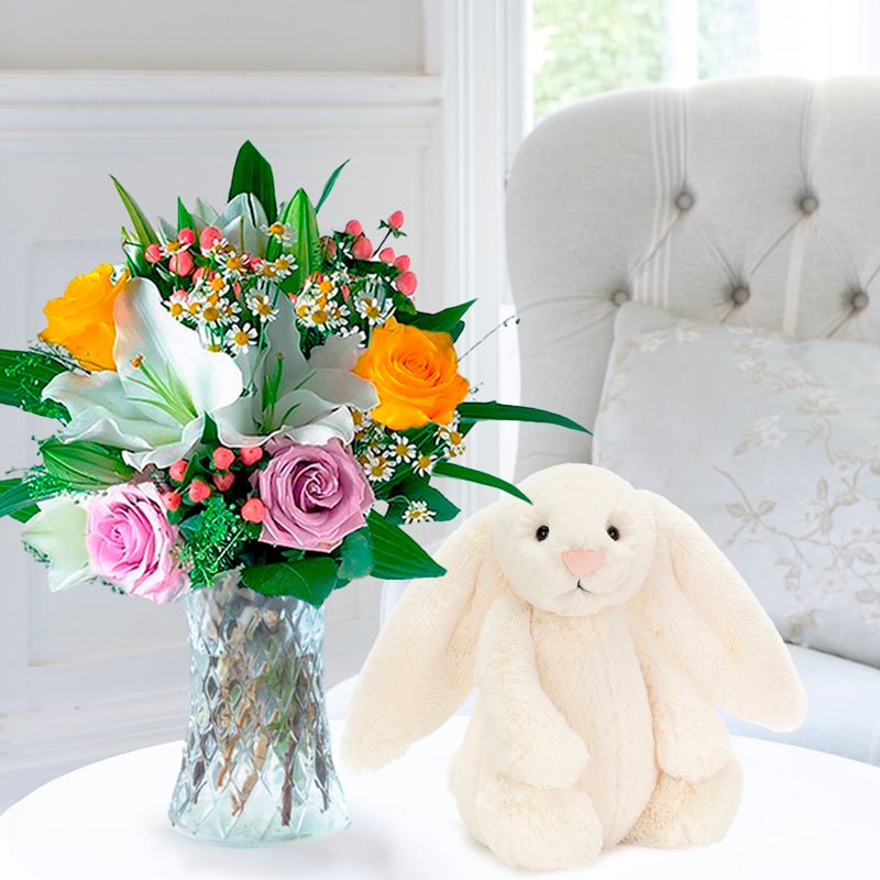 Glaze & Jellycat Cream Bunny| Luxury Hand- Tied Bouquets & Gifts | Fast UK Flower Delivery - Appleyard London