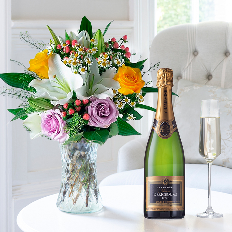 Flower Gift Set - Glaze & Champagne Dericbourg - Hypericum Berry & Oriental Lilies - Next Day Flower & Gift Delivery UK - Appleyard London