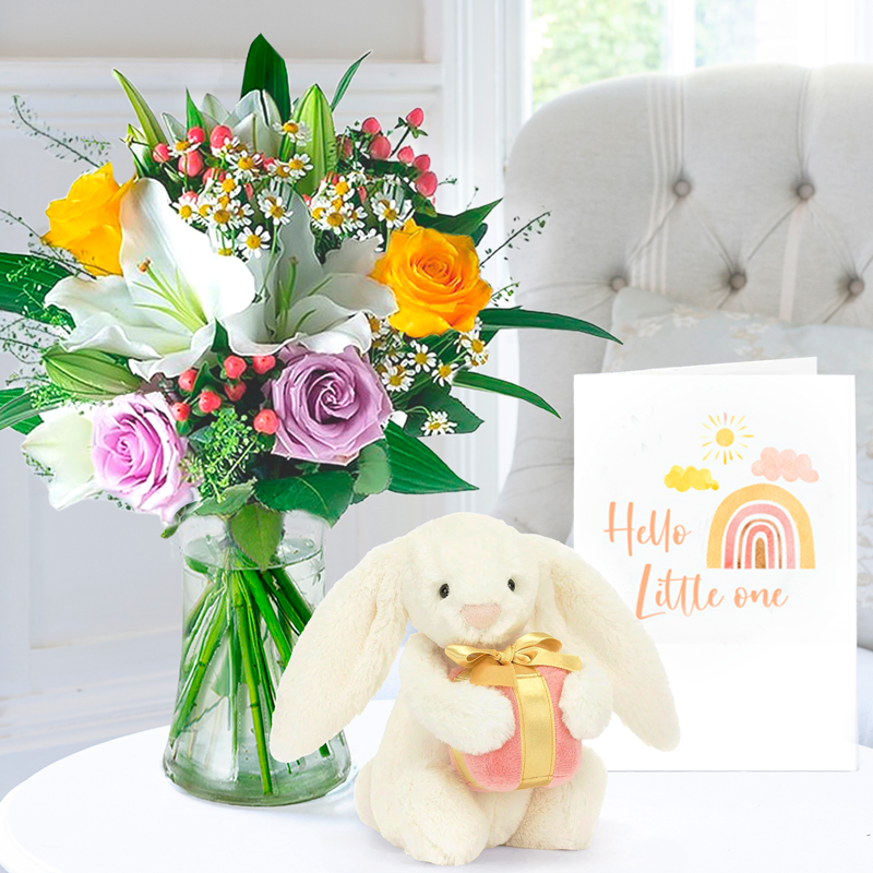 Glaze, Jellycat® Bashful Bunny with Present (18cm) & Hello Little One Card image