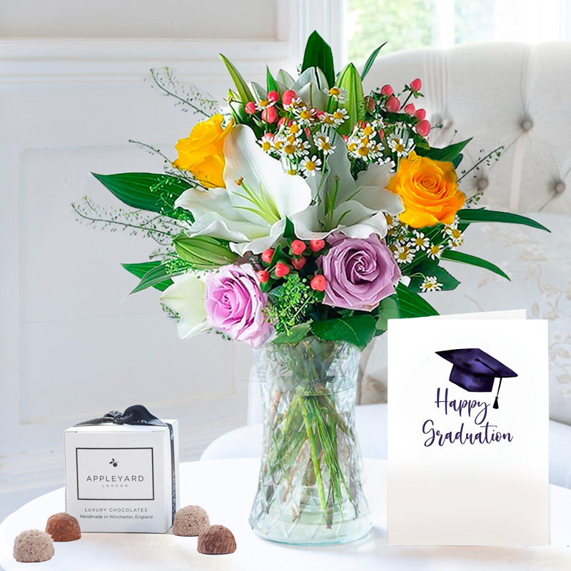 Glaze, Vase, 6 Mixed Trufles & Graduation Card image