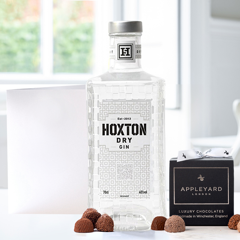 Hoxton Dry Gin (70cl), 12 Handmade Chocolate Truffles & Occasion Card image