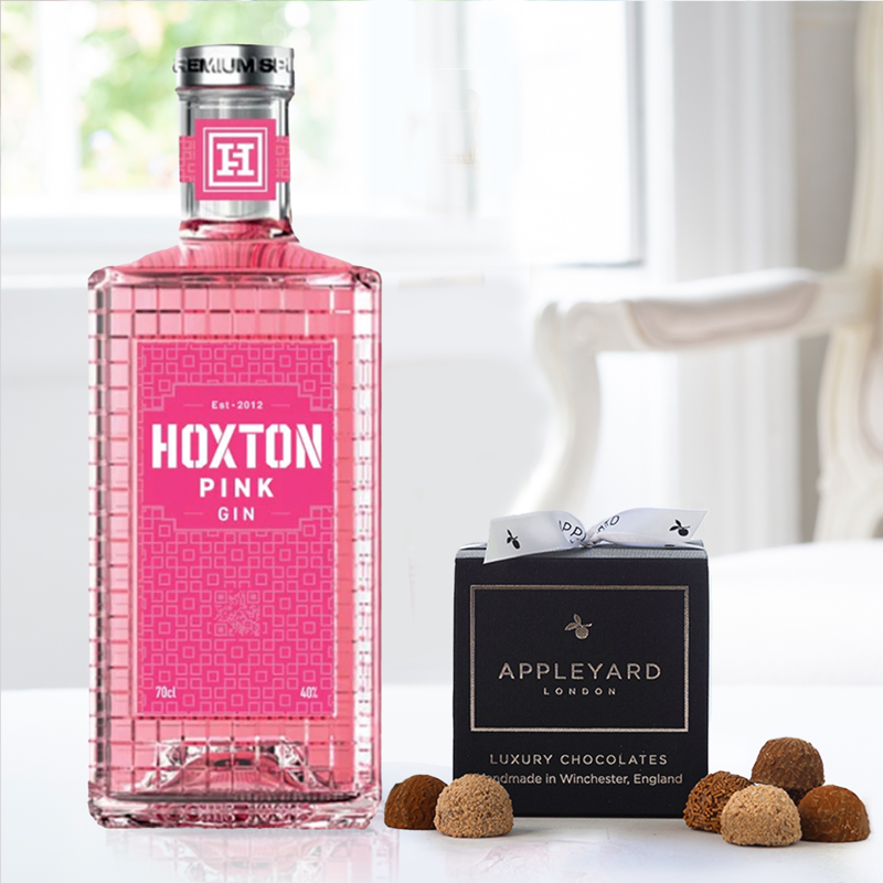 Hoxton Pink Gin (70cl), 12 Handmade Chocolate Truffles & Occasion Card