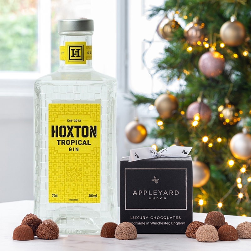 Hoxton Tropical Gin (70cl), 12 Handmade Chocolate Truffles & Occasion Card