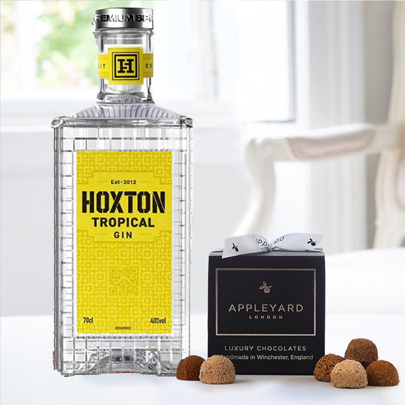 Hoxton Tropical Gin (50cl), 12 Handmade Chocolate Truffles & Occasion Card