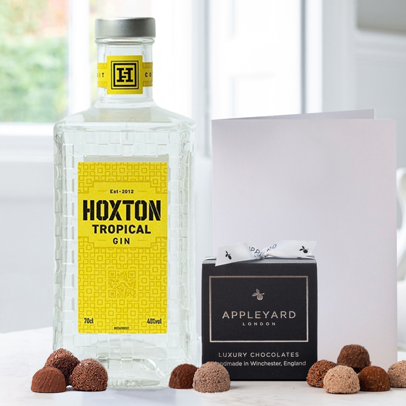 Hoxton Tropical Gin (70cl), 12 Handmade Chocolate Truffles & Occasion Card image