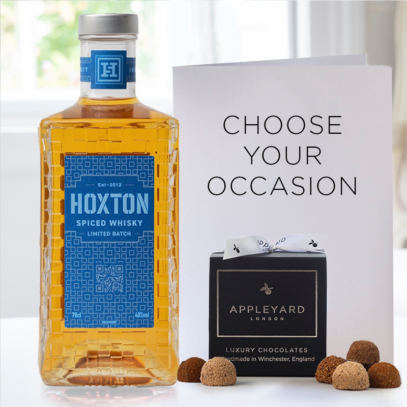 Hoxton Spiced Whisky, 12 Handmade Chocolate Truffles & Occasion Card - Gift Idea - Next Day Gift Delivery UK - Appleyard London