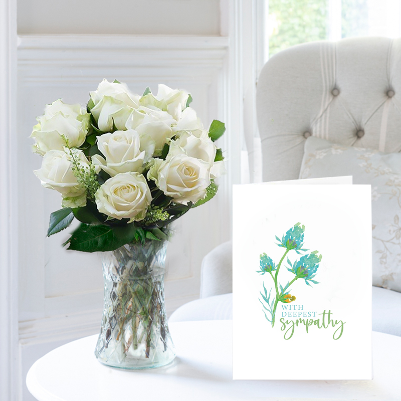 Letterbox Simply White Roses & Sympathy Card