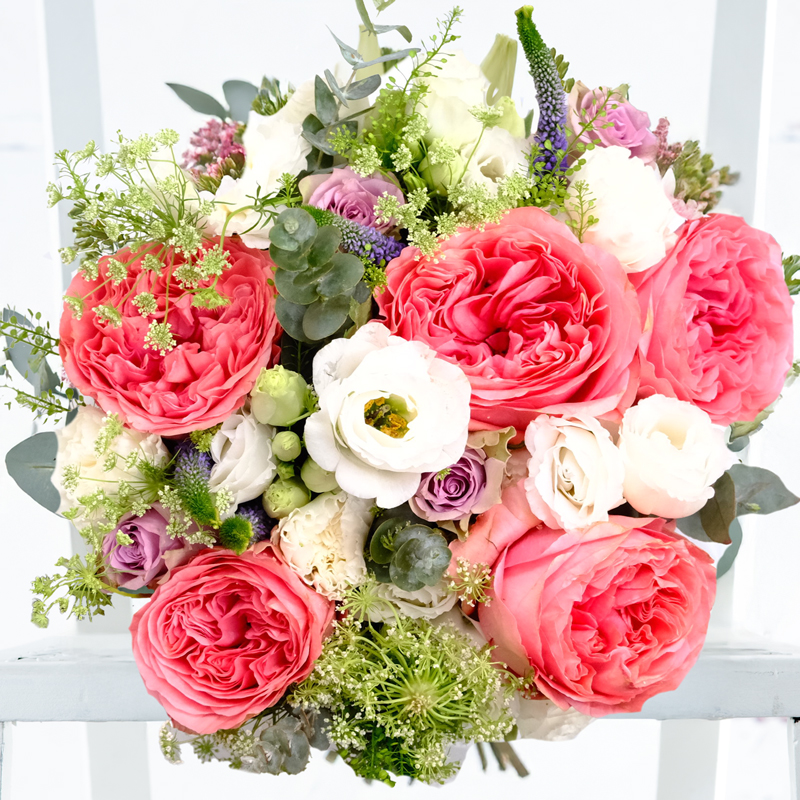 Lilac & Pink Peony Rose Flower Bouquet - Carnations & Lisianthus - Blue, Pink, Purple - Next Day Flower Delivery UK - Appleyard London