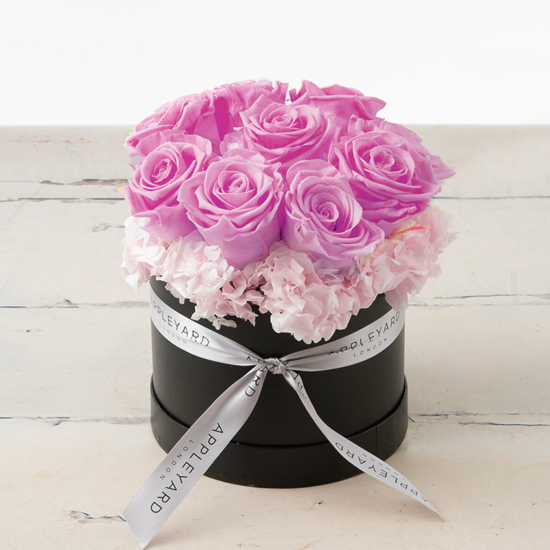 Lilac Rose & Pink Hydrangea Hatbox (Lasts Up To A Year)