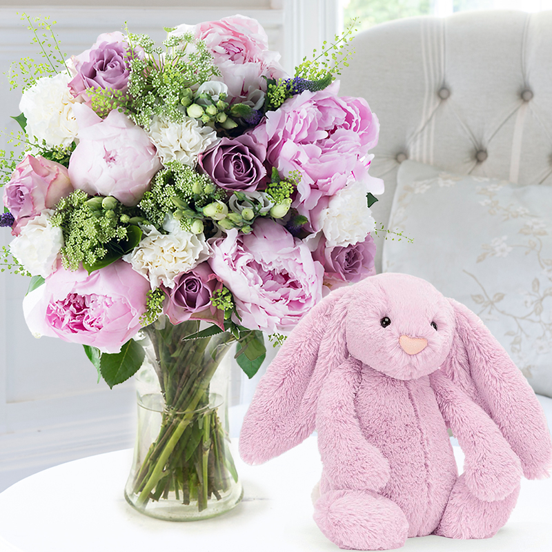 Lilac Rose & Peony & Jellycat Lilac Bunny (31cm) image