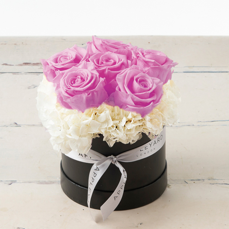 Lilac Rose & White Hydrangea Hatbox (Lasts Up To A Year)