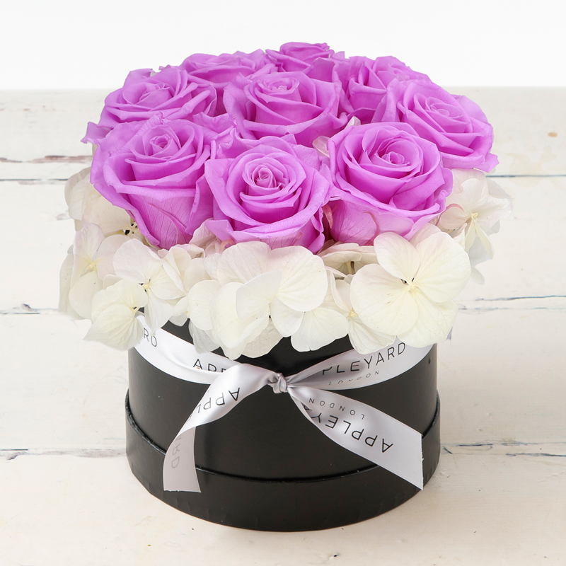 Lilac Rose & White Hydrangea Hatbox (Lasts Up To A Year) image
