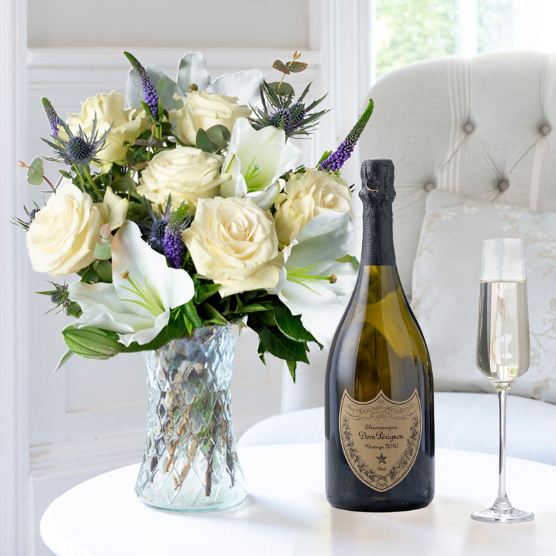 Flower Gift Set Lunar & Dom Perignon - Blue - Next Day Flower & Gift Delivery UK - Appleyard London