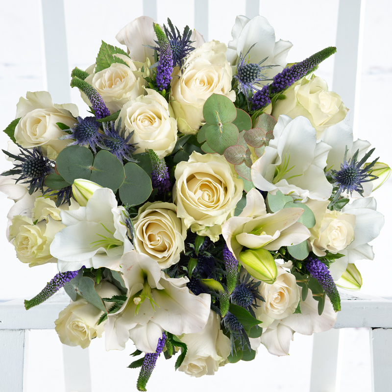 Large Luxury Flower Bouquet - Cloud Nine Flower Bouquet - White, Blue, Cream - Roses & Lilies - Next Day Flower Delivery UK - Appleyard London
