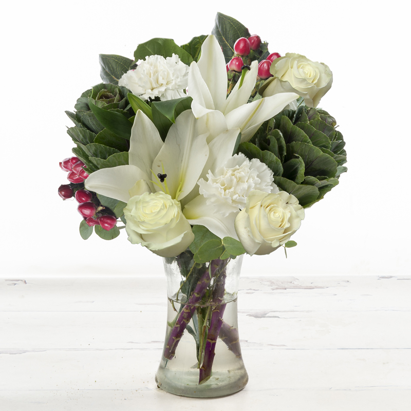 Autumn Flowers | White Brassica, Green Carnations & White Lilies | Apple White Seasonal Bouquet | Next Day Flower Delivery - Appleyard London