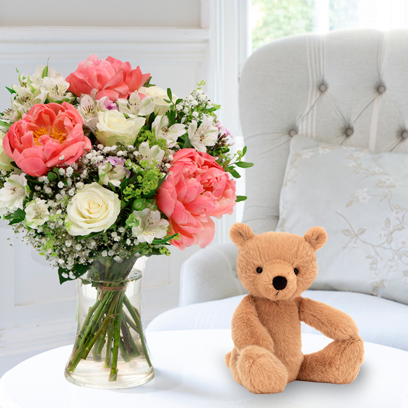 Pink Peonies, White Roses & Baby's Breath | Luxury Hand- Tied Bouquets & Gifts | Fast UK Flower Delivery - Appleyard London